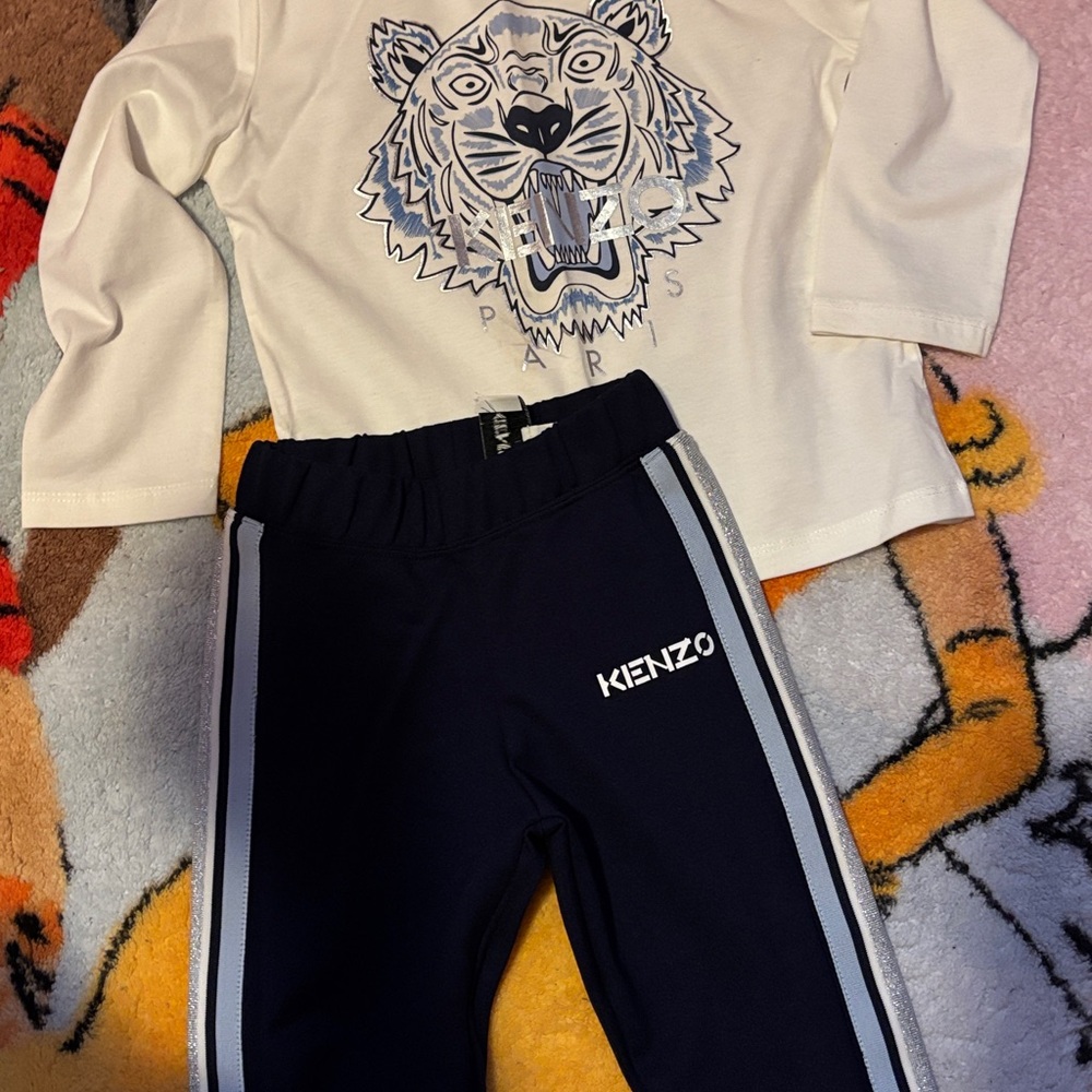 Kenzo Kids Navy Blue Bottoms & Graphic Long Sleeve Shirt